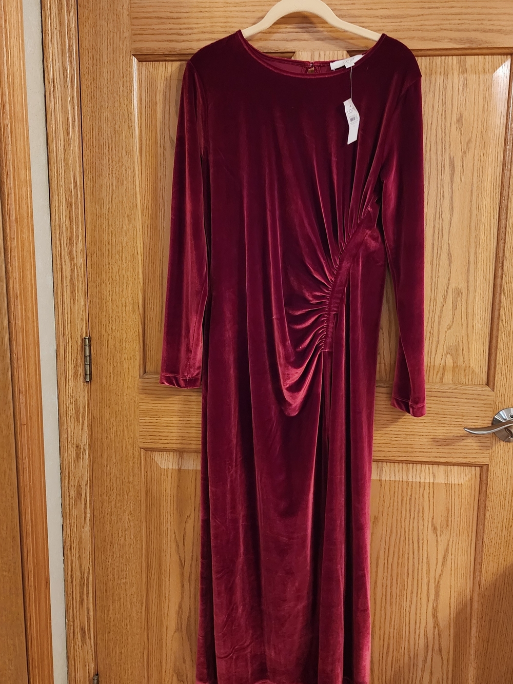 LOFT Burgundy Velvet Long-Sleeve Ruched Maxi Dress